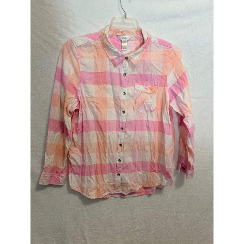 Cj Banks Womens Pink Peach Buffalo Plaid Cotton Button Down Shirt Size X